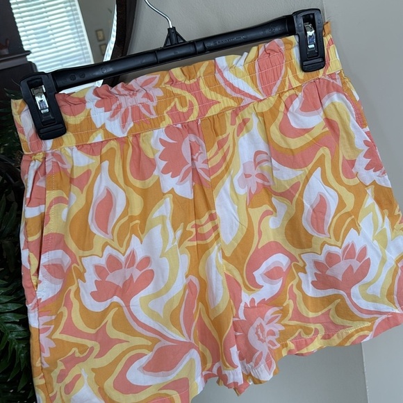 BP Nordstrom Smocked Waist Retro Hippie Shorts Yellow Pink Floral Lined Boho - Picture 4 of 14